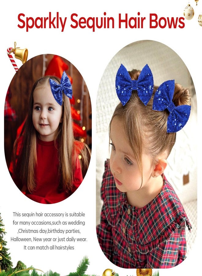 CN 5 Inch Blue Glitter Hair Bows for Girls Alligator Clips Sparkly Sequin Hair Accessories for Kids Toddler Women on Birthday Wedding Christmas and Party - Image 5